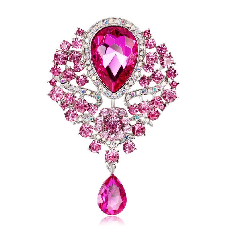 Axmerdal Wedding Bridal Big Crystal Rhinestone Bouquet Brooch Pin for Women (pink) - Image 1